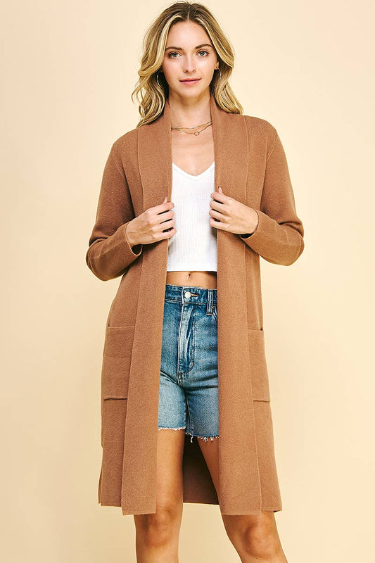 OPEN KNITTED CARDIGAN - CAMEL: ML