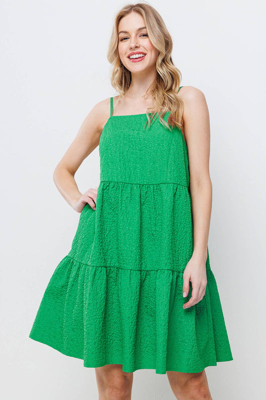 Crinkle Woven Tiered Spaghetti Strap Mini Dress / DIC50788…green