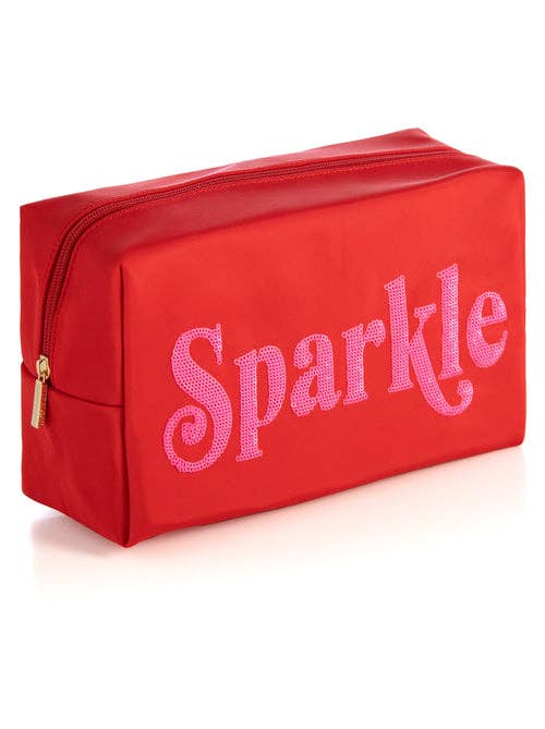 CARA "SPARKLE" LARGE COSMETIC POUCH, RED